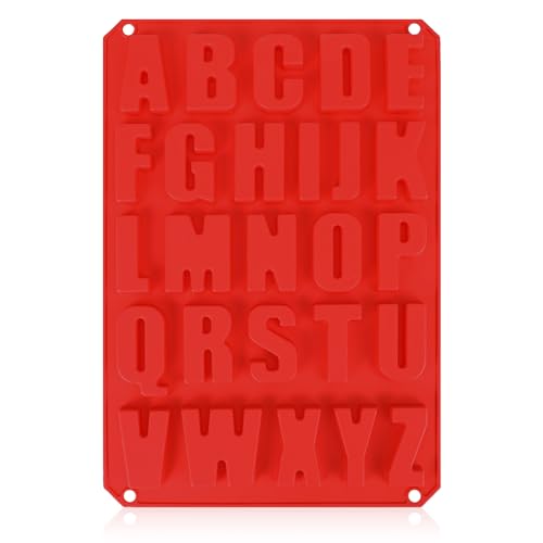 Silikon Alphabet Schokoladenform 33x22,5cm Silikonform mit 26 Buchstaben Rot Eiswürfelform Fudge Backformen für Kuchen Kekse Schokolade von Mozeat Lens