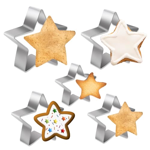 Sternform Ausstecher, 5 Stück Edelstahl Ausstecher Stern Ausstechformen Set Sternausstecher Gebogene und Glatte Plätzchenausstecher Keksausstecher für Kekse Fudge Brotfrüchte von Mozeat Lens