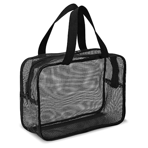 Tragbare Duschtasche Schwarz Mesh Tragetasche mit Reißverschluss Multifunktionale Strandtasche Kulturtasche mit Griff Netztasche für Fitnessstudio Reisen Camping Studentenwohnheim Badezimmer von Mozeat Lens