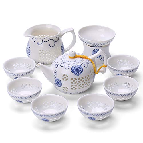 Mozentea Chinesisches Jingdezhen Porzellan Kung / Kong / Gong Fu Teezermony Set Keramik Teeservice 1 Teekanne 1 Teefilter 6 Teetasse 1 Teeservice Krug von Mozentea