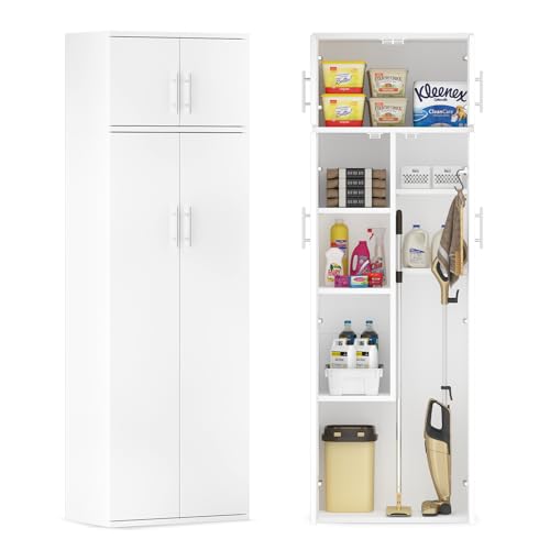 Moziel Besenschrank Mehrzweckschrank Haushaltsschrank Staubsaugerschrank aus Holz mit Verstellbarer Einlegeboden für Küche Wohnzimmer Esszimmer 180 x 60 x 34 cm(HxBxT) weiß von Moziel
