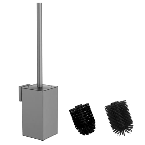 Mozmmhi Klobürste aus 304 Edelstahl, WC Bürstengarnitur mit Wandmontage und Klobürstenhalter – Inklusive 2 Bürstenköpfen (Square Gray) von Mozmmhi