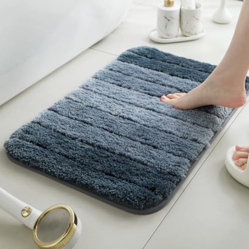Badematte, Mikrofaser, extra flauschig, weich, Wasseraufnahme, rutschfest, waschbar, Badteppich, Bodenmatte für Badewanne, Dusche, Waschbecken (Blau, 60 x 90 cm) von Mozzeilee
