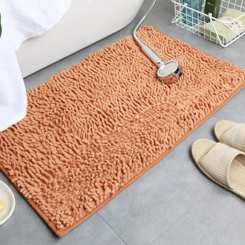Chenille-Badematte, extra dick, flauschig, saugfähig, rutschfeste Unterseite, Anti-Schimmel-Design, maschinenwaschbar, schnell trocknend, Badteppich für Duschboden (Kaffee, 90 x 60 cm) von Mozzeilee