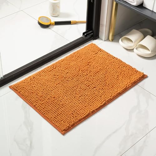 Chenille-Badematte, rutschfest, wasserabsorbierend, Mikrofaser, dicker Badezimmerteppich, ultraweich, flauschig, langlebig, Duschmatten, maschinenwaschbar (Orange, 70 x 45 cm) von Mozzeilee