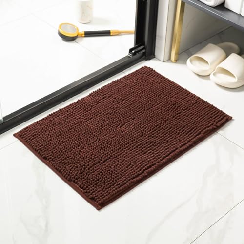 Chenille-Badematte, rutschfest, wasserabsorbierend, Mikrofaser, dicker Badezimmerteppich, ultraweich, flauschig, langlebig, Duschmatten, maschinenwaschbar (dunkler Kaffee, 60 x 40 cm) von Mozzeilee