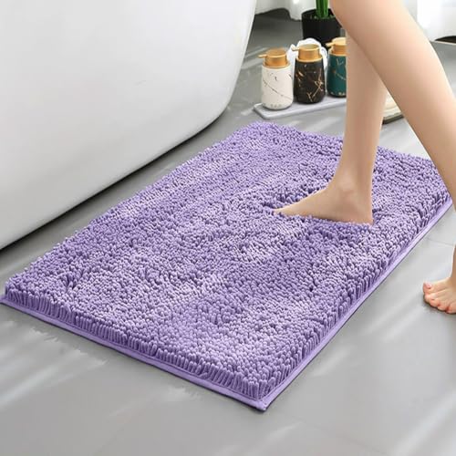 Mozzeilee Badematte, rutschfest, Chenille, extra weich, flauschiger Badteppich für Dusche und Badewanne, langlebig, Anti-Schimmel, Badezimmermatten, Wasseraufnahme, Fußbodenmatte (lila, 70 x 45 cm) von Mozzeilee