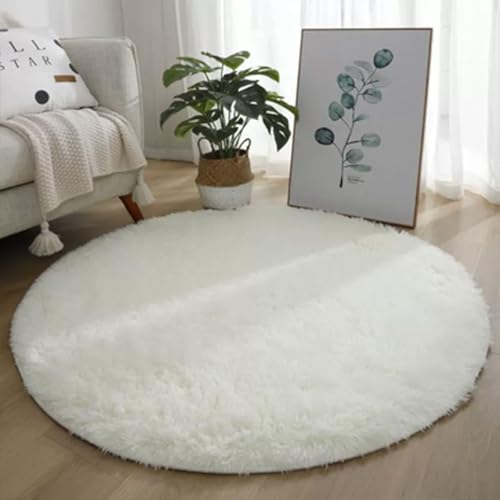Mozzeilee Runde Badematte, Plüsch, maschinenwaschbar, für Badezimmer, Dusche, Boden-Teppich für die Badewanne, extra weich, saugfähig, flauschige Fußmatte für Flur, Wohnzimmer, Schlafzimmer (Weiß, 120 von Mozzeilee