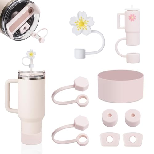 Mozzoom pack of 9 for Stanley Cup Accessory Set, Includes 2 Straw Covers, 6 Leak-Proof Plugs, 1 Silicone Base Protector, Compatible with 1.2L & 850ml Stanley Cups, Stylish & Practical（Rose） von Mozzoom