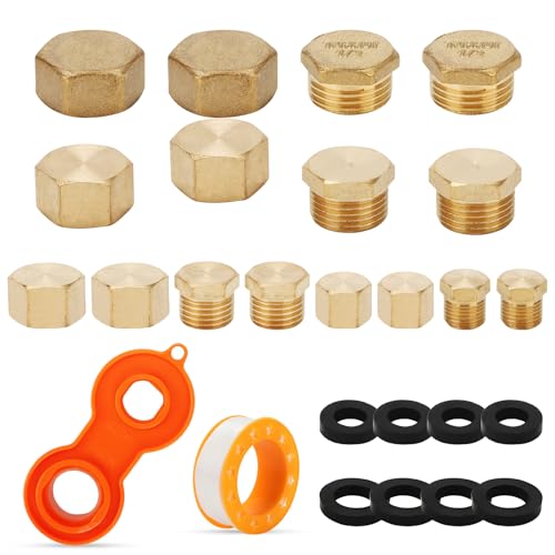 Blindstopfen Wasserleitung 16 Stück Verschlusskappe Blindstopfen Wasserstopp, 1/8 1/4 1/2 3/8 Zoll, Messing Kappe, Verschlussstopfen Messing mit Sealing Rubber Ring Blindstopfen Wasserleitung 16 Stück Verschlusskappe Blindstopfen Wasserstopp, 1/8 1/4 1/2 3/8 Zoll, Messing Kappe, Verschlussstopfen Messing mit Sealing Rubber Ring von MplehDa