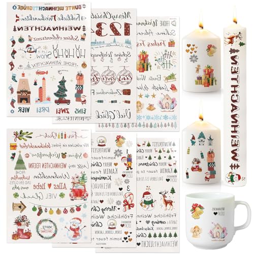 Kerzentattoos Weihnachten, 6 Stück Kerzentattoo Wassertransferdruck, Weihnachten Kerzenfolie, Kerzenaufkleber, Kerzentattoos Weihnachten Deko, Kerzensticker für Kerzen Tasse DIY Geschenk von MplehDa