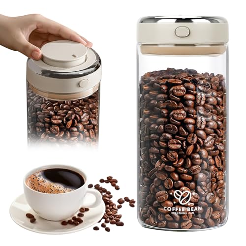MplehDa Kaffeedose Luftdicht Glas, 1700 ml Vakuum-Kaffeedose, Kaffeebohnen Behälter mit Auslassventil Transparent Kaffeebohnenbehälter für Kaffeebohnen, Nüsse, Kakao, Teeblätter von MplehDa