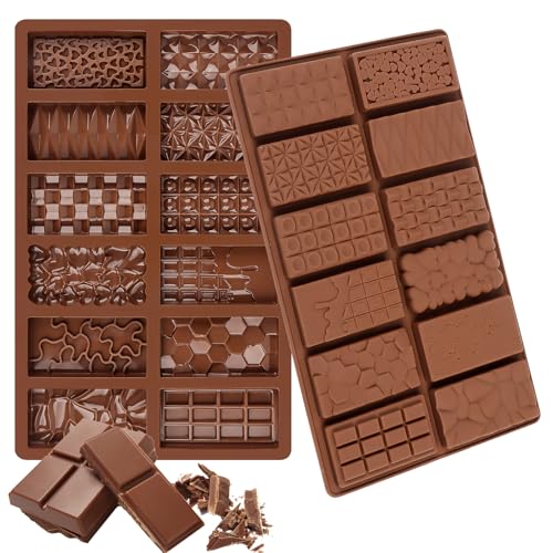 Silikon Schokoladenform 2 Stück Silikonform Schokolade 12 Zellen Silikonformen Silikon-Backform Chocolate Bar Mold Antihaftbeschichtung Schokoladentafel Form für Schokolade Backen Form (12 Zellen) von MplehDa