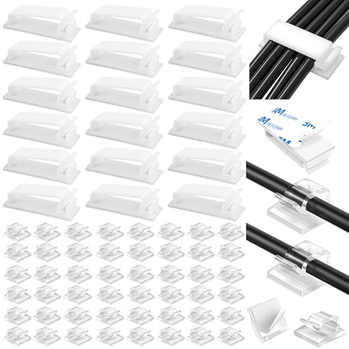 70pcs Kabelhalter, 50Pcs kleine Kabel-Management selbstklebend 20 Pcs große Kabel-Organisator, neue Kabel-Clips Kabelklemmen für Haus, Büro, Indoor, Outdoor (White) von Mprocen