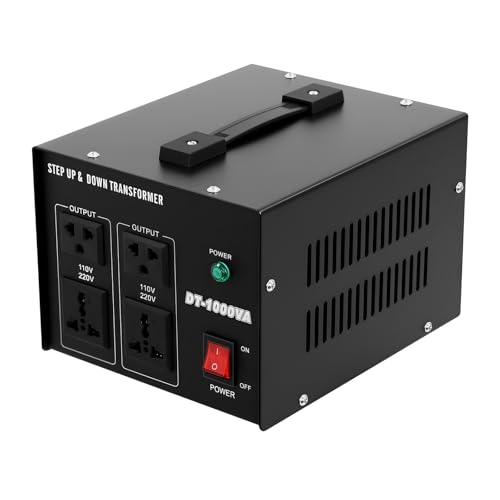 Mqwdxxfes 1000VA Spannungswandler Transformator, 110V auf 220V Step Up/Down Voltage Converter, 800W Überlastschutz Transformator mit EU/US/UK Steckdosen, Stromumwandler für Haushaltsgeräte von Mqwdxzfes