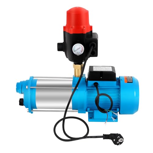 Mqwdxzfes 1300W Selbstansaugende Kreiselpumpe, 9,8 bar Edelstahl-Wasserpumpe mit Manometer & Auto-Abschaltung, Hauswasserwerk Gartenpumpe für Bewässerung Teich Bauernhöfen Garten, 4000 L/H von Mqwdxzfes
