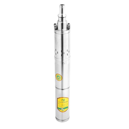 Mqwdxzfes DC 24V Solar Tiefbrunnenpumpe, 370W Edelstahlgehäuse Tauchpumpe mit 65m Förderhöhe, Klarwasser Tauchpumpe Solarpumpe Zimmerbrunnen Solar für Bewässerung/Wasserversorgung, 2m³/h Durchfluss von Mqwdxzfes