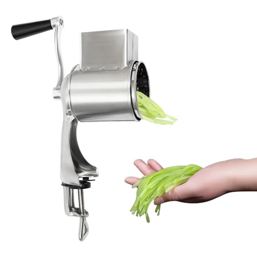 Mqwdxzfes Edelstahl 5-Trommel-Rotierreibe, Manuelle Gemüseschneider mit Schwenkgriff & 5 Klingen, Multifunktion Reibemaschine Trommelschneider Reibe zum Raspeln Kartoffelreibe für Käse, Gemüse, Obst von Mqwdxzfes