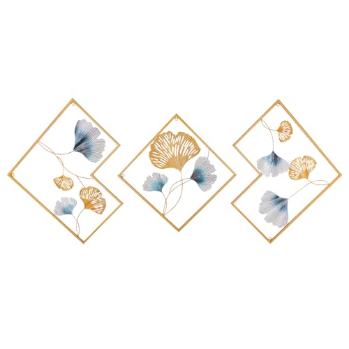 Mqwdxzfes Ginkgo Blatt Wanddekoration, Groß Deko Wand Wanddeko 3D Natur Deko Gold Blätter Wanddeko Goldene Eisen Wandkunst, 3-teilige Wandkunst, für Wohnzimmer/Schlafzimmer, 164 x 70.5cm von Mqwdxzfes