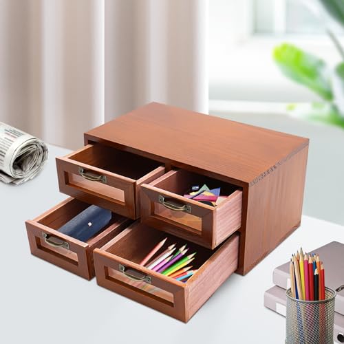 Mqwdxzfes Retro Schreibtischorganizer, Schreibtisch-Organizer mit 4 Schubladen, Hölzerner Schreibtisch-Aufbewahrungsschrank Kosmetische Schublade Schmuck Organizer für Büro, Zuhause, Badezimmer Mqwdxzfes Retro Schreibtischorganizer, Schreibtisch-Organizer mit 4 Schubladen, Hölzerner Schreibtisch-Aufbewahrungsschrank Kosmetische Schublade Schmuck Organizer für Büro, Zuhause, Badezimmer von Mqwdxzfes