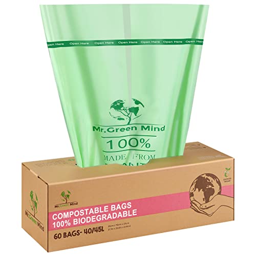 Mr. Green Mind ﻿Biomüllsäcke 40/45 Liter 60 Stück biologisch abbaubare Müllsäcke – 55 x 76 cm – 100% kompostierbare Müllsäcke – Inkl. Spender – Müllsäcke für Biomüll von Mr. Green Mind