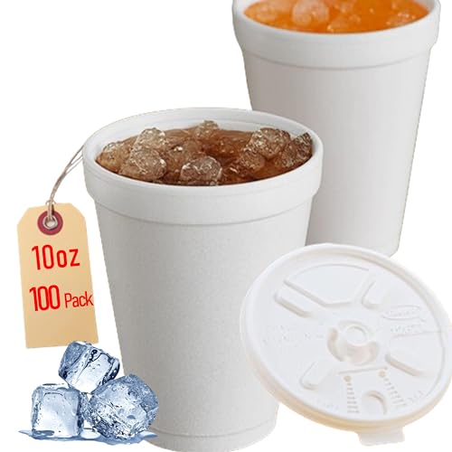 Schaumstoffbecher mit Deckel für heiße und kalte Getränke, hergestellt in den USA, ideale Styropor-Kaffeetassen, isolierende To-Go-Becher für Soda, Tee, Saft, stabil, Einweg und vergleichbar mit von Mr Miracle