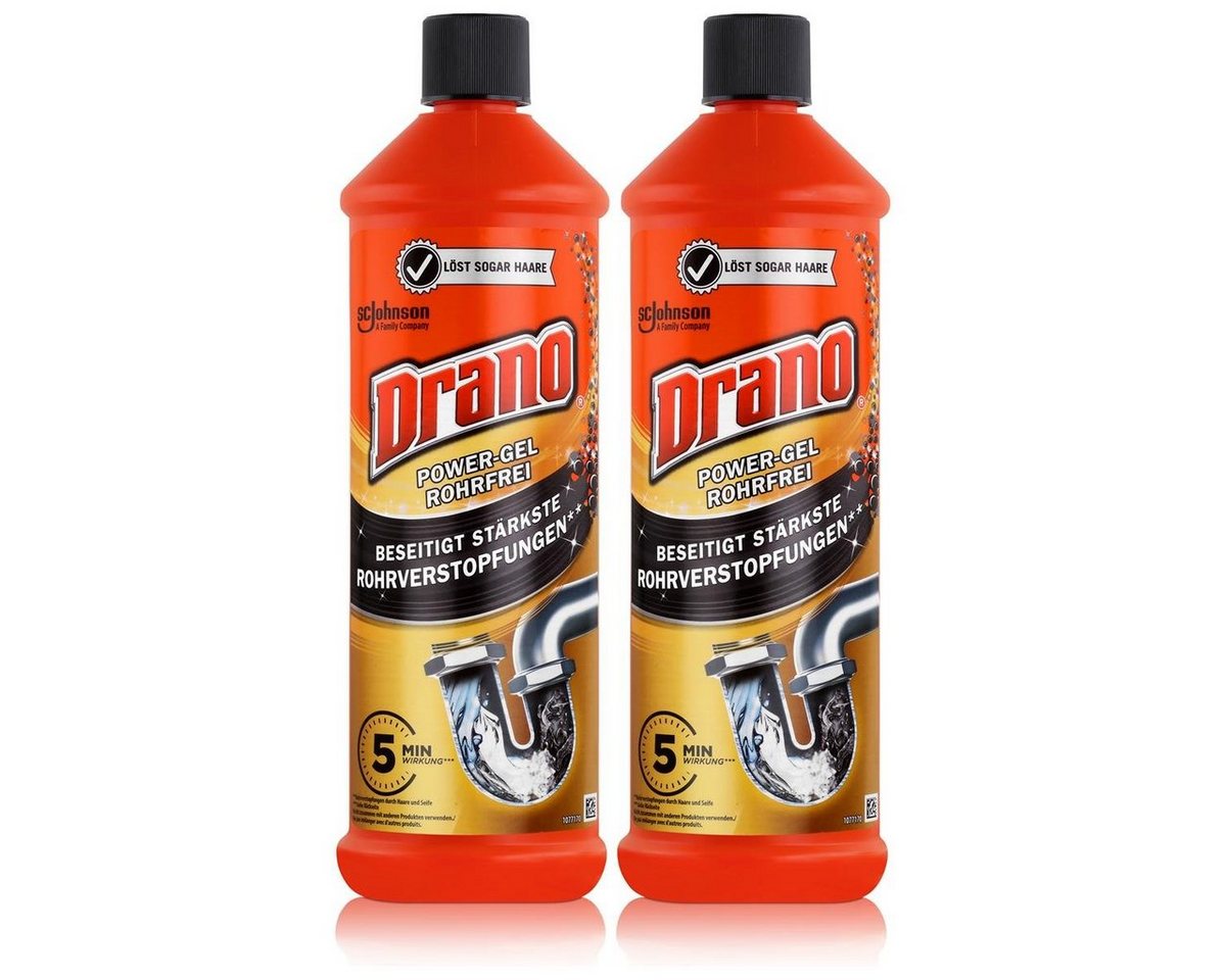 Mr Muscle Drano Power-Gel Rohrfrei 1 Liter - Löst sogar Haare (2er Pack) Rohrreiniger von Mr Muscle