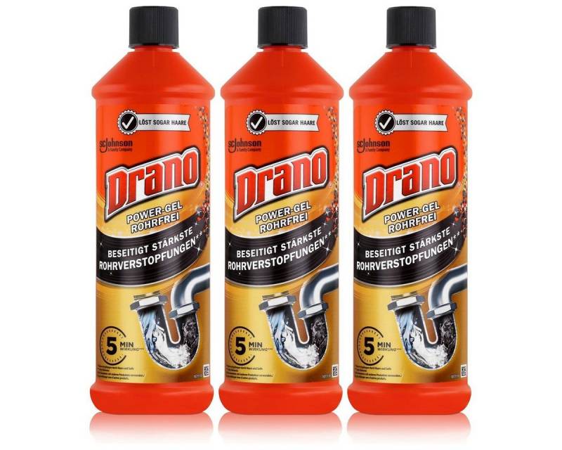 Mr Muscle Drano Power-Gel Rohrfrei 1 Liter - Löst sogar Haare (3er Pack) Rohrreiniger von Mr Muscle