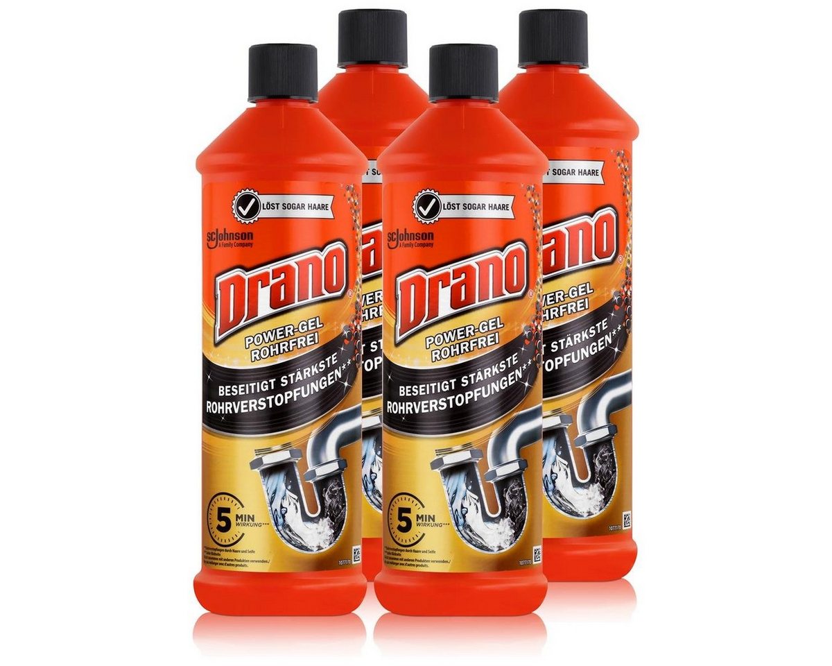 Mr Muscle Drano Power-Gel Rohrfrei 1 Liter - Löst sogar Haare (4er Pack) Rohrreiniger von Mr Muscle