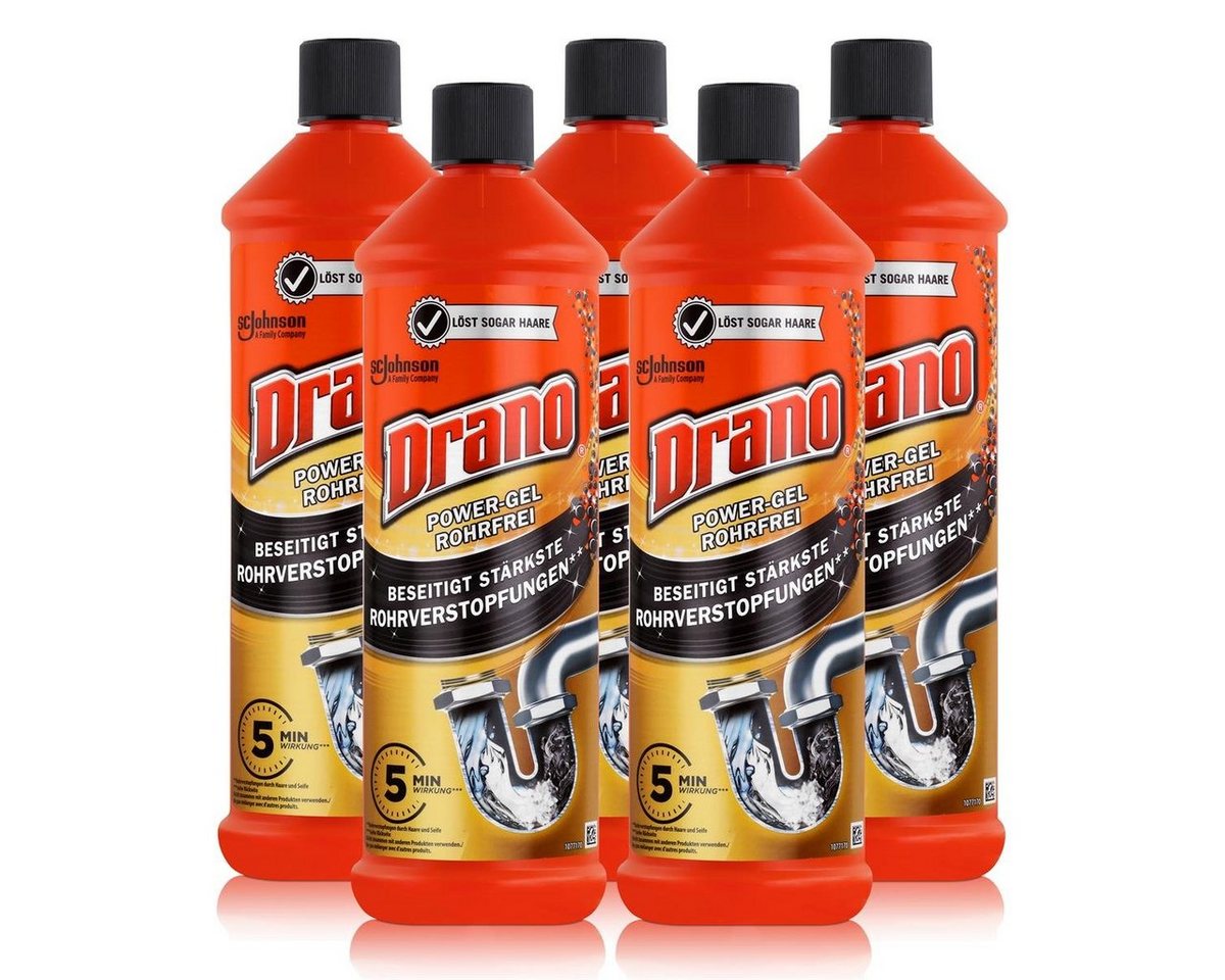 Mr Muscle Drano Power-Gel Rohrfrei 1 Liter - Löst sogar Haare (5er Pack) Rohrreiniger von Mr Muscle