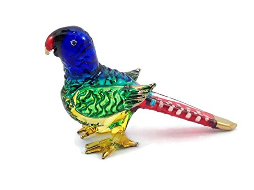 Mr_air_thai_Glass_Blown Kleine 5.1 cm lange blau-grün-rote Papageien-Figur – Miniatur, mundgeblasenes bemaltes Glas, blauköpfige Pionus-Vögel, bunte Kristalltiere, Dekoration, Geschenke von Mr_air_thai_Glass_Blown