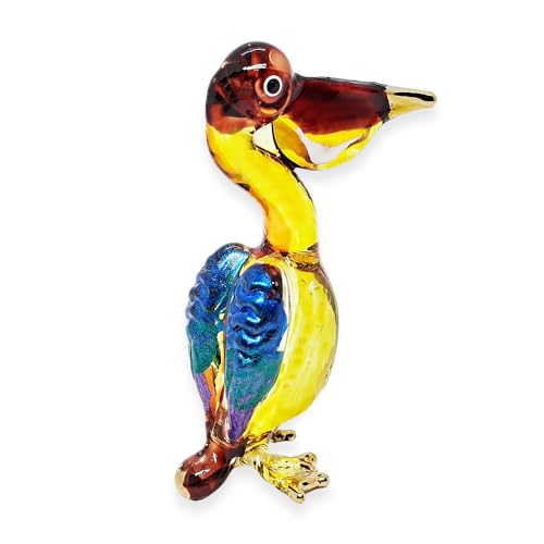 Mr_air_thai_Glass_Blown Kleine Pelikanvogel-Figur, ca. 6,4 cm hoch, braun, blau, violett, gold, Miniatur, mundgeblasenes Glas, Wasservögel mit großem Schnabel, Kristall, dekorative Sammlerfiguren, von Mr_air_thai_Glass_Blown