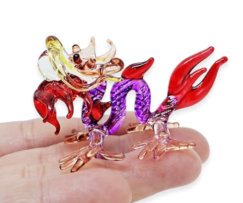 Mr_air_thai_Glass_Blown Winzige 5,1 cm lange lila rote chinesische Drachenfigur – Miniatur mundgeblasenes Glas bemalte Drachen Fabelwesen Tiere Kristall dekorative Sammlerfiguren Dekor Geschenke von Mr_air_thai_Glass_Blown