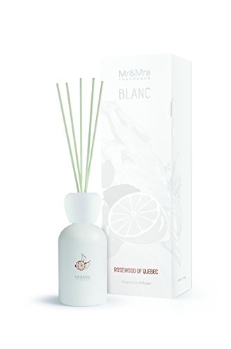 Mr&Mrs Fragrance | Jblanc005 | Blanc | Raumduft Duft-Diffusor | Düfte Rosewood of Quebec | Flakon aus weißem Glas, weißer Verschluss, weiße Stäbchen | Füllmenge: 250 ml von Mr&Mrs Fragrance