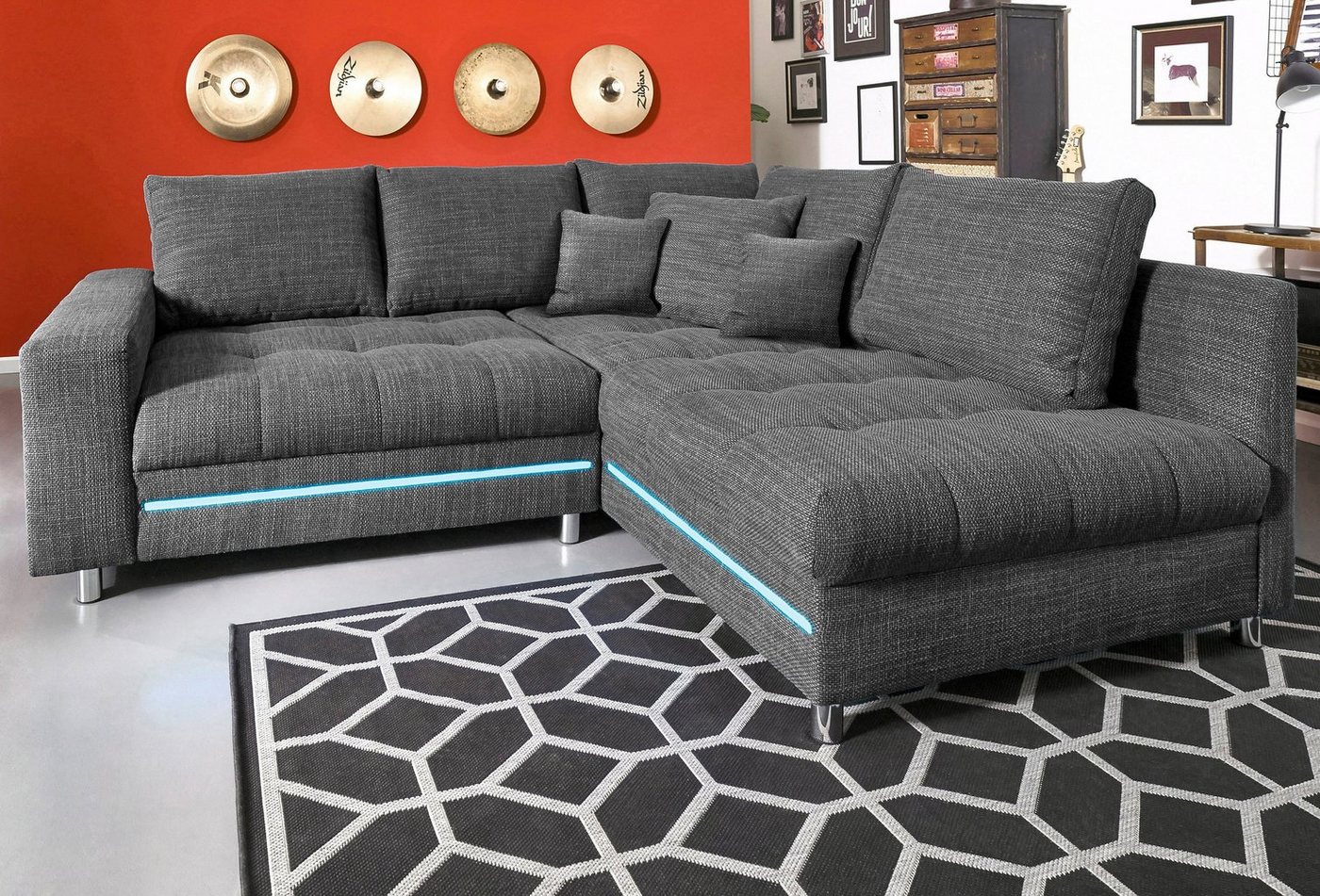 Mr. Couch Ecksofa Tobi L-Form, wahlweise mit Kaltschaum (140kg Belastung/Sitz), RGB-LED-Beleuchtung von Mr. Couch