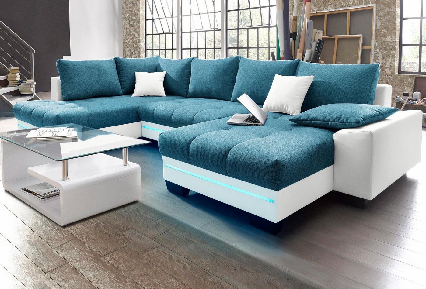 Mr. Couch Wohnlandschaft Nikita U-Form, wahlweise mit Kaltschaum (140kg Belastung/Sitz) und Bluetooth-Sound von Mr. Couch