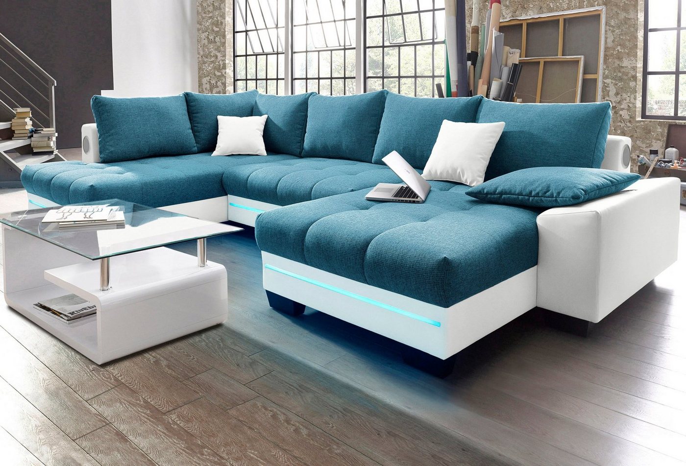 Mr. Couch Wohnlandschaft Nikita U-Form, wahlweise mit Kaltschaum (140kg Belastung/Sitz) und Bluetooth-Sound von Mr. Couch