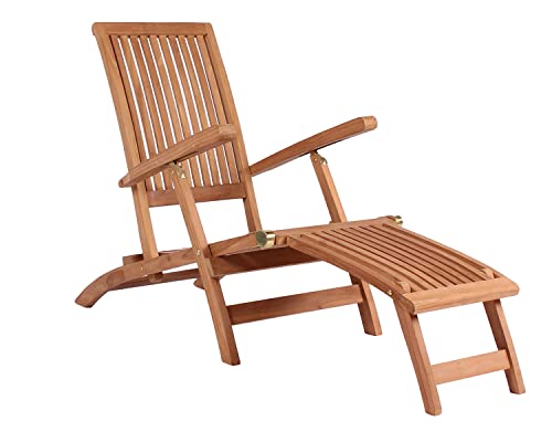 MR. DEKO® Deckchair Yacht Teak | Liegestuhl aus Teakholz - klappbar & wetterfest | Relaxliege für Garten, Balkon & Sauna | Sonnenliege mit Verstellbarer Rückenlehne - Luxus Gartensessel von MR. DEKO