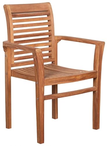 MR. DEKO® Stapelsessel Derby Teakholz | Armlehnenstuhl Teak - Bear Chair | Liegestuhl - Relaxstuhl - Gartenstuhl stapelbar | Outdoormöbel Teakmöbel - für Balkon, Terrasse, Wintergarten, Garten von MR. DEKO