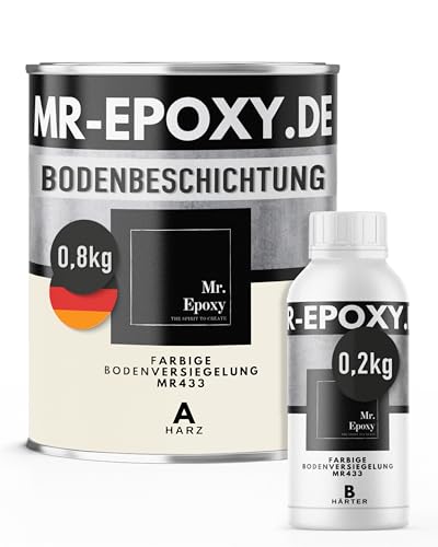 Mr. Epoxy Epoxidharz Bodenbeschichtung (1 kg, RAL 9001 Cremeweiß) - 2K Betonfarbe für Garagen, Keller & Werkstatt Boden - Flüssigkunststoff Epoxid Grundierung und Bodenversiegelung von Mr. Epoxy