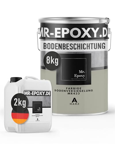 Mr. Epoxy Epoxidharz Bodenbeschichtung (10 kg, RAL 7032 Kieselgrau) - 2K Betonfarbe für Garagen, Keller & Werkstatt Boden - Flüssigkunststoff Epoxid Grundierung und Bodenversiegelung von Mr. Epoxy