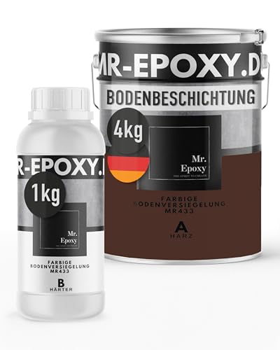 Mr. Epoxy Epoxidharz Bodenbeschichtung (5 kg, RAL 8016 Mahagonibraun) - 2K Betonfarbe für Garagen, Keller & Werkstatt Boden - Flüssigkunststoff Epoxid Grundierung und Bodenversiegelung von Mr. Epoxy