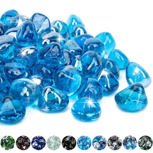 Mr. Fireglass 4,5 kg gemischte Feuerglas-Diamanten für Kamin, Feuerstelle und Lanscaping, 2,5 cm hochglänzend, karibikblau, Feuersteine von Mr. Fireglass