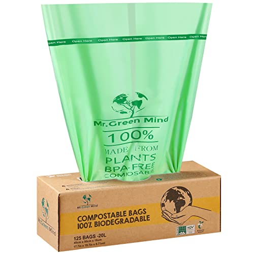 Mr. Green Mind ﻿Biomüllsäcke 20 Liter 125 Stück biologisch abbaubare Müllsäcke – 45 x 50 cm – 100% kompostierbare Müllsäcke – Inkl. Spender – Müllsäcke für Biomüll von Mr. Green Mind