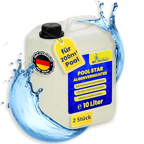 Mr. Perfect® Pool Star Poolreiniger, 2 x 10L - Pooldesinfektion Algenreiniger Algenentferner | Algenvernichter Pool | Flüssiges Algizid für Pool | Desinfizierendes Reinigungsmittel gegen Algen… von Mr. Perfect