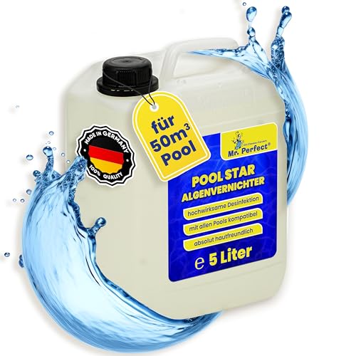 Mr. Perfect® Pool Star Poolreiniger, 5L - Pooldesinfektion Algenreiniger Algenentferner | Algenvernichter Pool | Flüssiges Algizid für Pool | Desinfizierendes Reinigungsmittel gegen Algen… von Mr. Perfect