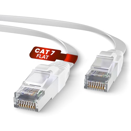 Mr. Tronic 10m Flaches Ethernet Netzwerkkabel Cat 7, 100% Reines Kupfer LAN Netzwerkkabel mit RJ45 Anschlüssen Für Zuverlässige Internetverbindung, AWG24, 10 Gbps, SFTP, Patchkabel (10 Meter, Weiß) von Mr. Tronic