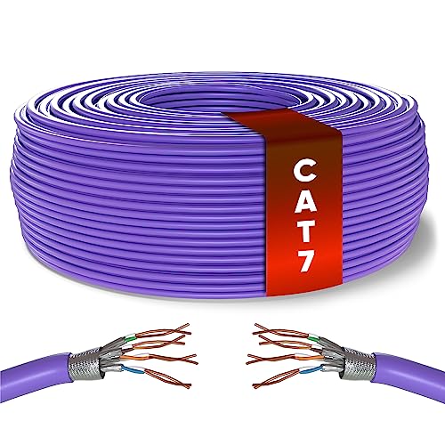 Mr. Tronic Cat 7 Ethernet Kabel 50m, 100% Kupfer Hochgeschwindigkeits Ethernet Kabel, Innenbereich Bulk LAN Netzwerkkabel ohne RJ45 Stecker | 28AWG, SFTP geschirmtes Internetkabel (50 Meter, Violett) von Mr. Tronic