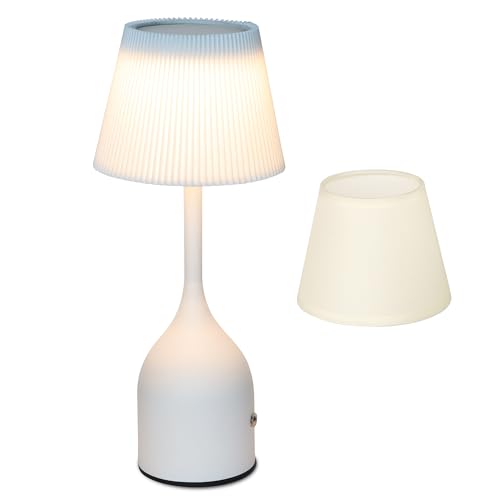 Mr. White Wiederaufladbare Kabellose Tischlampe mit 2-Pack Lampenschirmen, 5200mAh Batterie & Touch Control, 30 cm Dimmbare LED-Tischleuchte für Terrasse Restaurant Küche Esszimmer (Weiß) von Mr. White