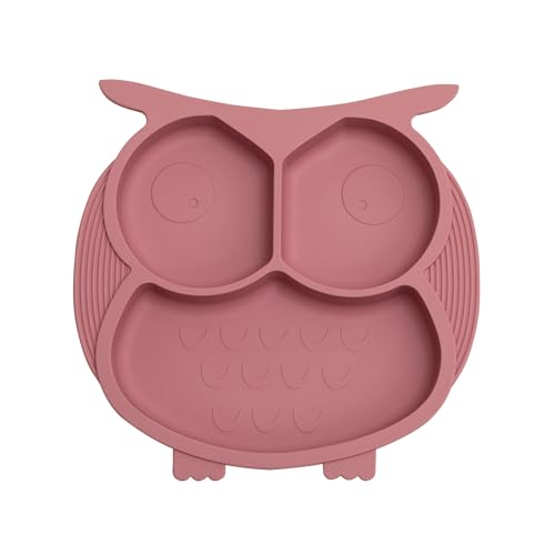 Mr. Wonderful - Silikonteller mit Saugnapf für Kinder - Rosa Eule - Aus 100% Silikon - Spülmaschinen- und mikrowellengeeignet von Mr. Wonderful